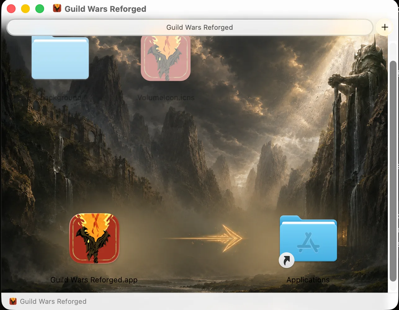 The disk image window: drag Guild Wars Reforged onto the Applications folder